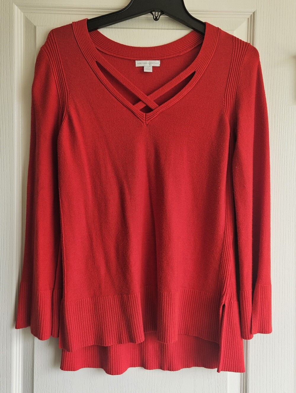 Chaps Crimson Red Crisscross V-Neck Ribbed Knit Pullover